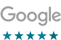 Google logo with five stars rating.
