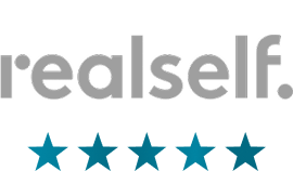 RealSelf logo with five stars rating.