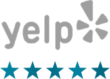 Yelp logo with five star ratings