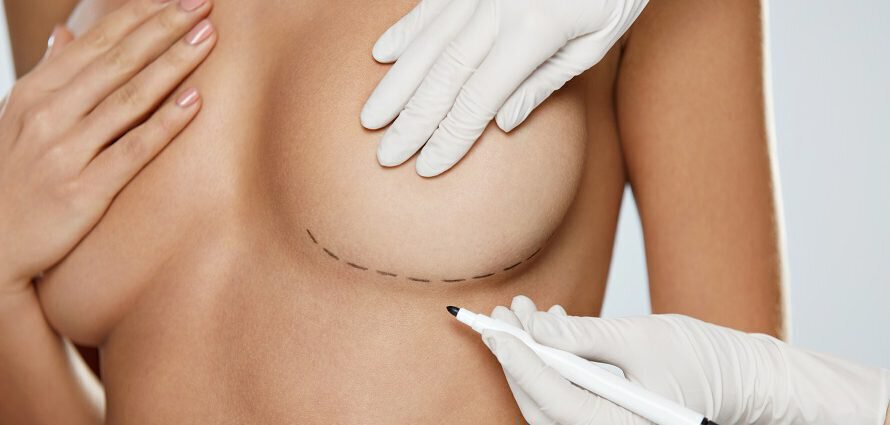 Woman's breast during augmentation process